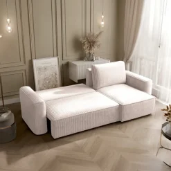 Divano letto angolare reversibile 243x142cm velluto a coste beige Ofelia