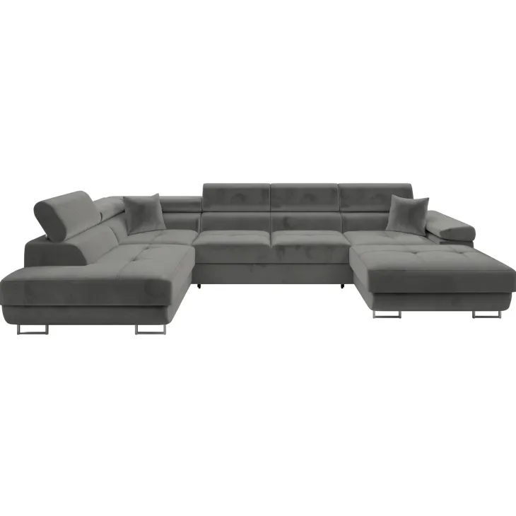 Divano letto angolare sinistra 5 posti 346x203cm con box contenitore velluto grigio Moirea
