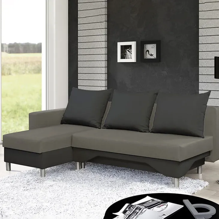 Divano letto angolare sinistra 3 posti 215cm grigio scuro e chiaro Aureliano