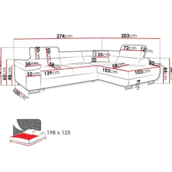 Divano letto angolare sinistra imbottito 274x203cm grigio Bormio