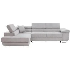 Divano letto angolare sinistra imbottito 274x203cm velluto a coste grigio Bormio