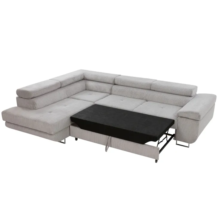 Divano letto angolare sinistra imbottito 274x203cm velluto a coste grigio Bormio