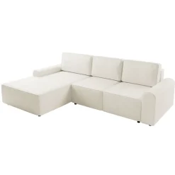 Divano letto angolare sinistra 3 posti 258x168 cm con contenitore a trama sottile beige Olivon