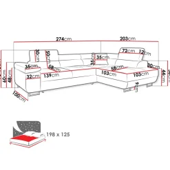 Divano letto angolare sinistra 4 posti 274x203cm imbottito grigio Bormio