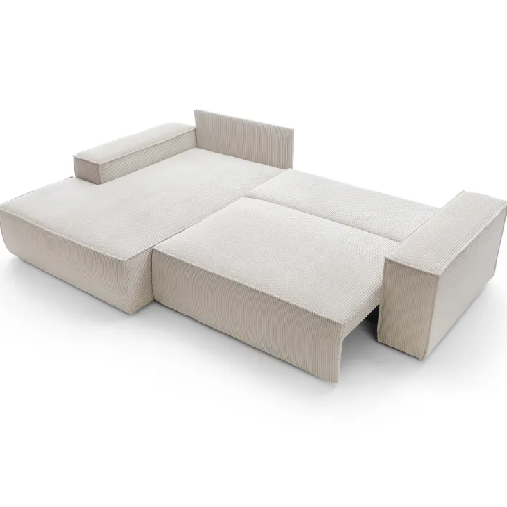 Divano letto angolare sinistro 3 posti 267x167cm velluto a coste beige Relaxion