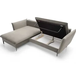 Divano letto angolare sinistro 3 posti 258x167cm tessuto beige Lushify