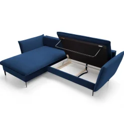 Divano letto angolare sinistro 3 posti 258x167cm tessuto blu Lushify