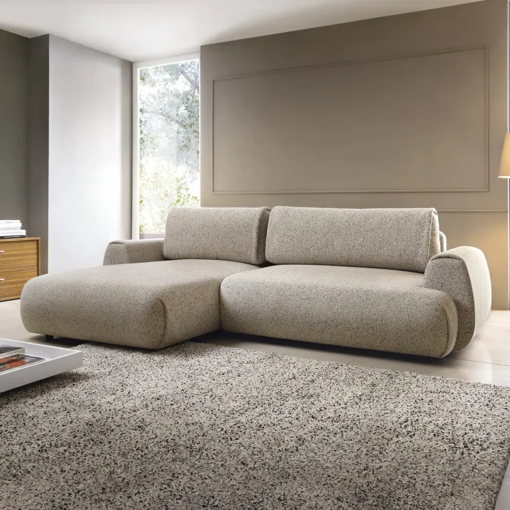 Divano letto angolare sinistra 3 posti 270x167cm tessuto beige Cloudify