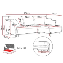 Divano letto angolare sinistro 3 posti 276x158cm tessuto grigio antracite Angle