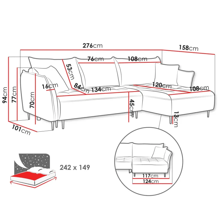 Divano letto angolare sinistro 3 posti 276x158cm tessuto grigio antracite Angle