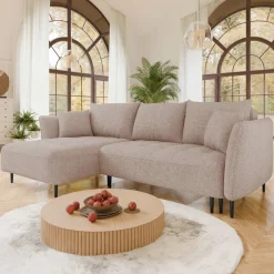Divano letto angolare sinistro 3 posti 276x158cm tessuto rosa Angle