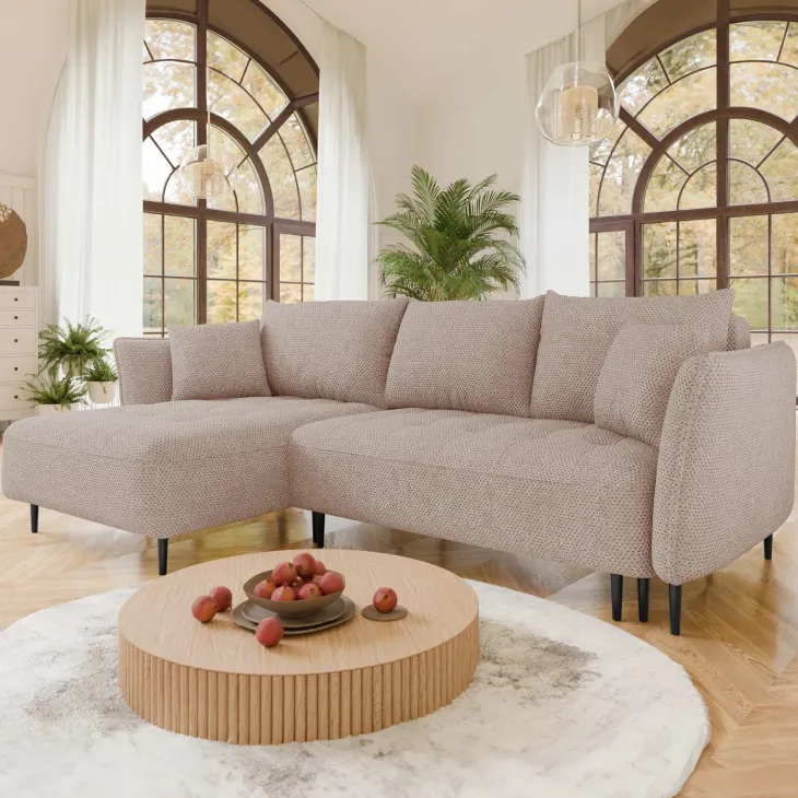 Divano letto angolare sinistro 3 posti 276x158cm tessuto rosa Angle