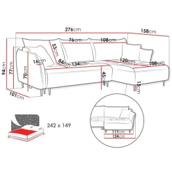 Divano letto angolare sinistro 3 posti 276x158cm tessuto tortora Angle