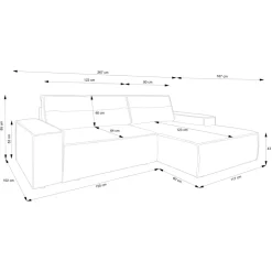 Divano letto angolare sinistra 3 posti 267x167cm velluto a coste marrone Relaxion