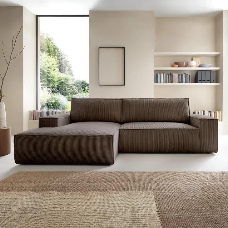 Divano letto angolare sinistra 3 posti 267x167cm velluto a coste marrone Relaxion