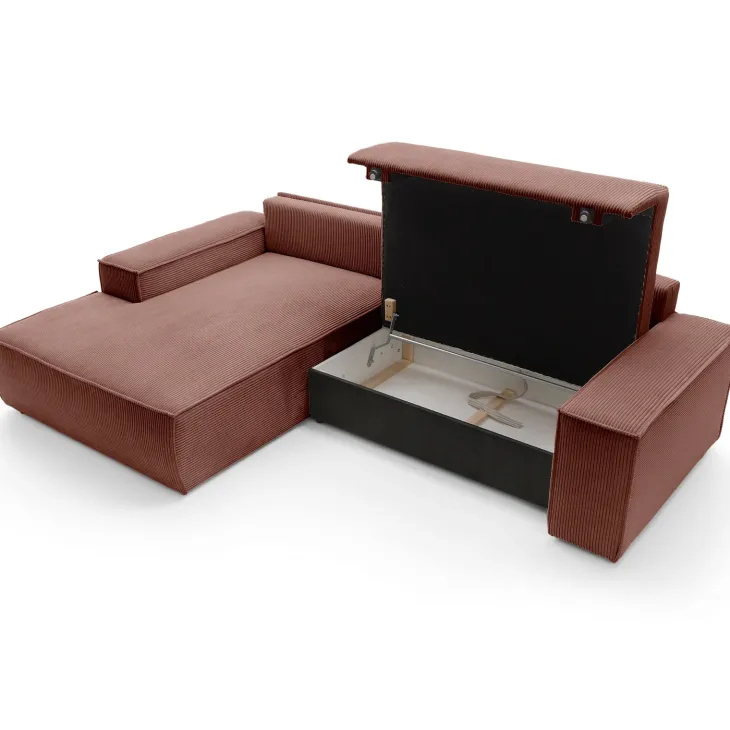 Divano letto angolare sinistra 3 posti 267x167cm velluto a coste rosa Relaxion