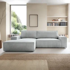 Divano letto angolare sinistra 3 posti 267x167cm velluto a coste grigio chiaro Relaxion