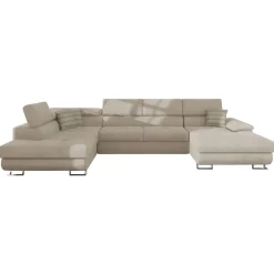 Divano letto angolare sinistra 5 posti 345x202cm tessuto beige Sloffy