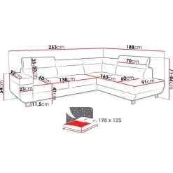 Divano letto angolare sinistra 3 posti 253x188cm grigio bianco Almese