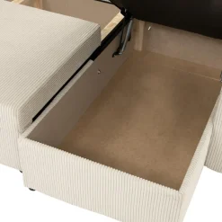 Divano letto angolare velluto a coste beige 304x140cm con contenitore Assunta