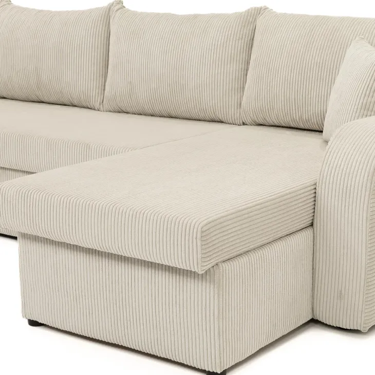 Divano letto angolare velluto a coste beige 304x140cm con contenitore Assunta