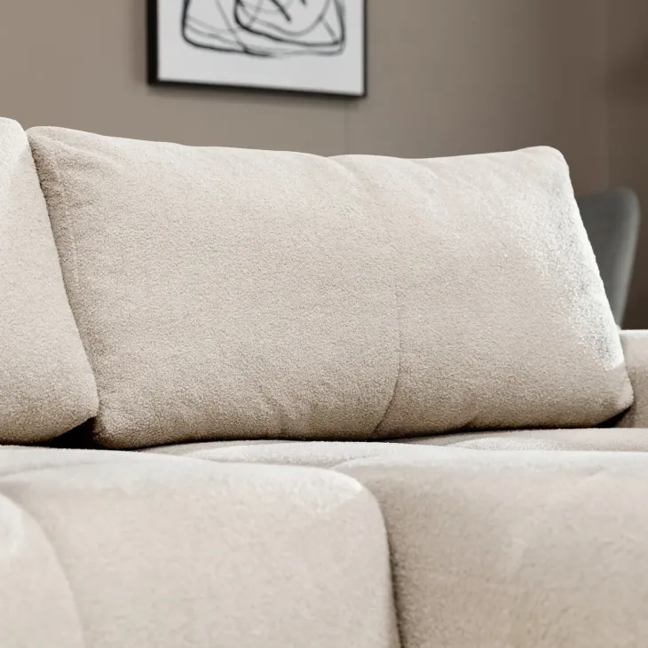 Divano letto con angolo a destra 4 posti 270x173cm con contenitore tessuto bouclé bianco crema Litos
