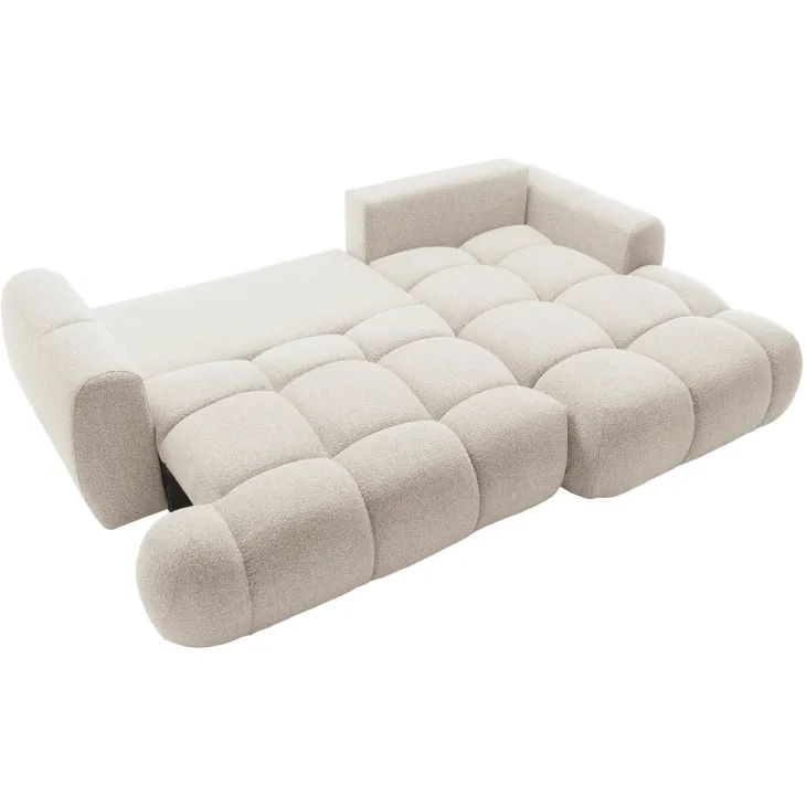 Divano letto con angolo a destra 4 posti 270x173cm con contenitore tessuto bouclé bianco crema Litos