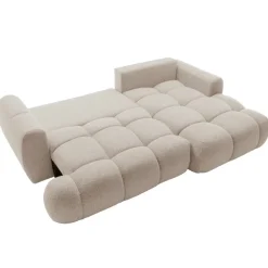 Divano letto con angolo a destra 4 posti 270x173cm con contenitore tessuto bouclé beige Litos