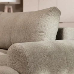 Divano letto con angolo a destra 4 posti 270x173cm con contenitore tessuto bouclé marrone chiaro Litos