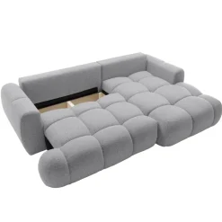 Divano letto con angolo a destra 4 posti 270x173cm con contenitore tessuto bouclé grigio chiaro Litos