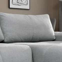 Divano letto con angolo a destra 4 posti 270x173cm con contenitore tessuto bouclé grigio chiaro Litos