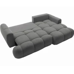 Divano letto con angolo a destra 4 posti 270x173cm con contenitore tessuto bouclé grigio scuro Litos