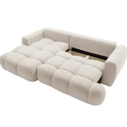 Divano letto con angolo a sinistra 4 posti 270x173cm con contenitore tessuto bouclé bianco crema Litos