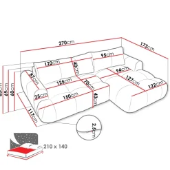 Divano letto con angolo a sinistra 4 posti 270x173cm con contenitore tessuto bouclé grigio tortora Litos