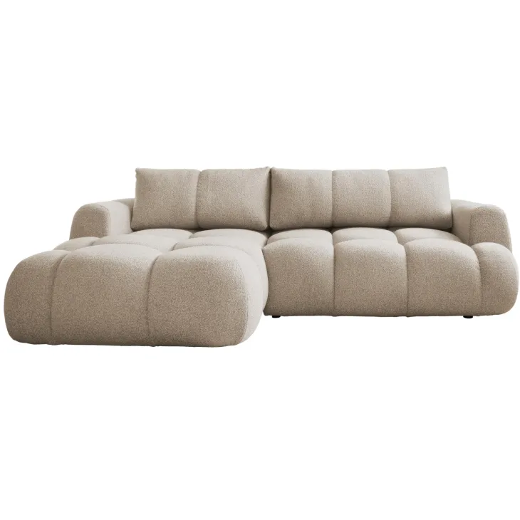 Divano letto con angolo a sinistra 4 posti 270x173cm con contenitore tessuto bouclé beige Litos