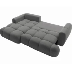Divano letto con angolo a sinistra 4 posti 270x173cm con contenitore tessuto bouclé grigio scuro Litos