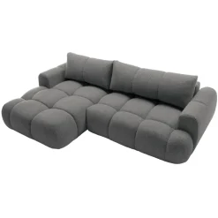Divano letto con angolo a sinistra 4 posti 270x173cm con contenitore tessuto bouclé grigio scuro Litos