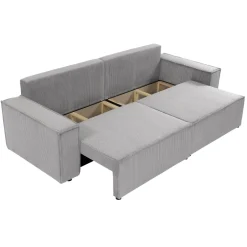 Divano letto matrimoniale 3 posti 245x90cm velluto a coste grigio Ploffy