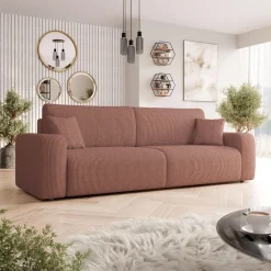 Divano letto matrimoniale 3 posti 248x90cm velluto a coste rosa Slurp
