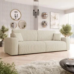 Divano letto matrimoniale 3 posti 248x90cm velluto a coste beige Slurp
