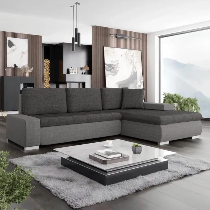 Divano letto matrimoniale reversibile 3 posti 265cm grigio chiaro e scuro Bette