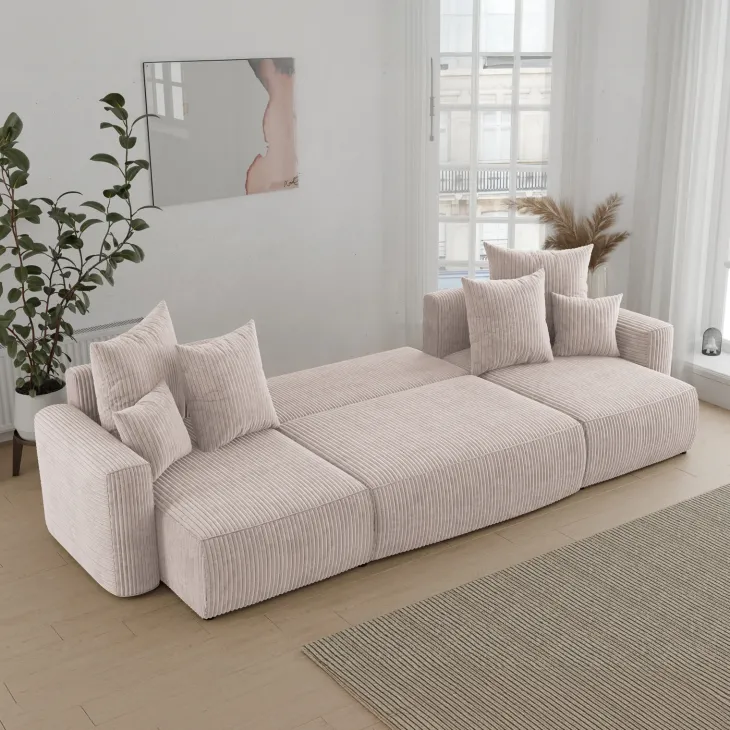 Divano letto panoramico 312x142cm velluto a coste beige Scintilla