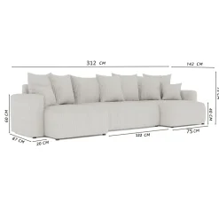Divano letto panoramico 312x142cm velluto a coste nero Scintilla