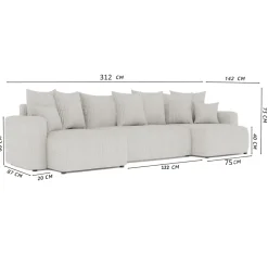 Divano letto panoramico 312x142cm velluto a coste grigio chiaro Scintilla