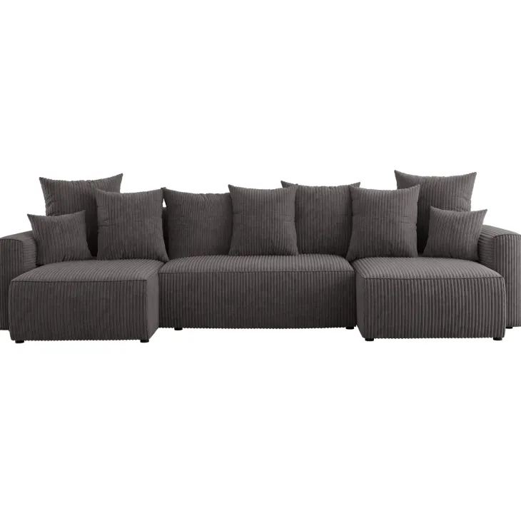 Divano letto panoramico 312x142cm velluto a coste antracite Scintilla
