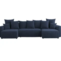 Divano letto panoramico 312x142cm velluto a coste blu Scintilla