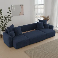 Divano letto panoramico 312x142cm velluto a coste blu Scintilla