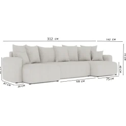 Divano letto panoramico 312x142cm velluto a coste blu Scintilla