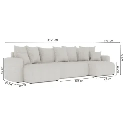 Divano letto panoramico 312x142cm velluto a coste marrone Scintilla
