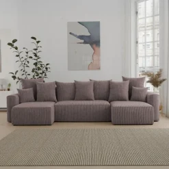 Divano letto panoramico 312x142cm velluto a coste marrone Scintilla